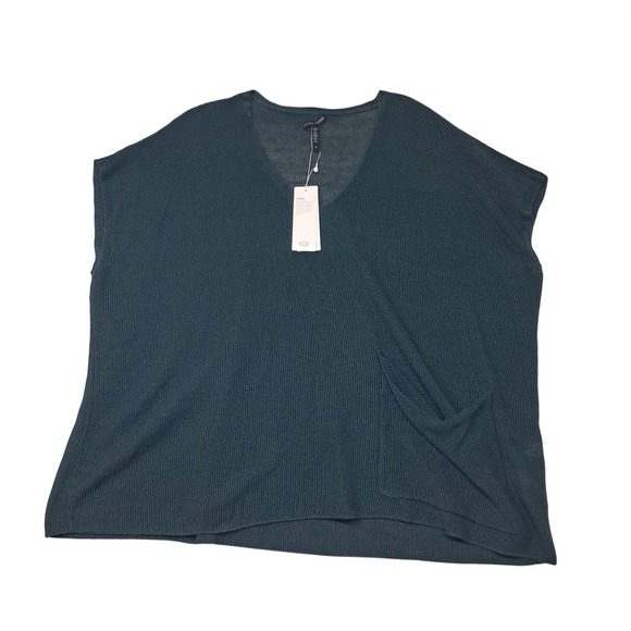 NWT Eileen Fisher Dark Aegean Organic Linen Box Top Womens Large Green Lagenlook